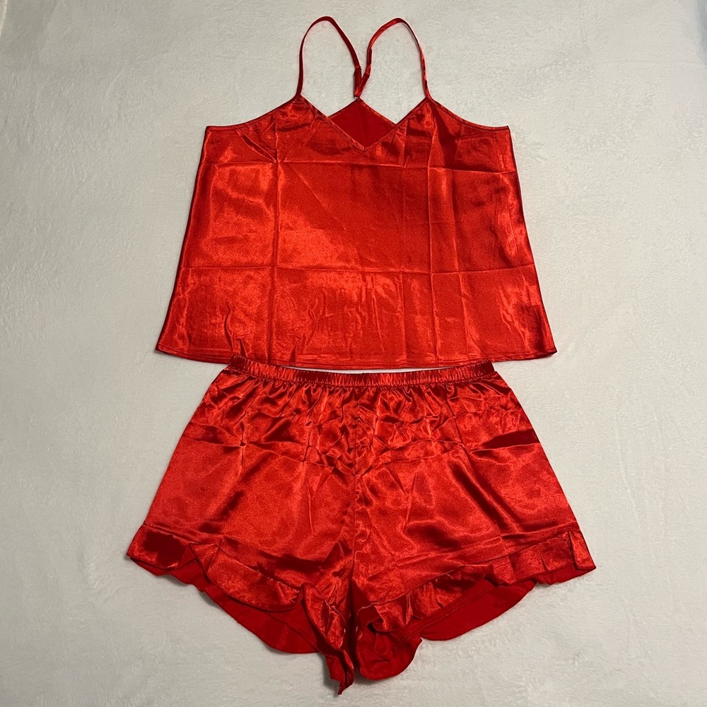 Red Pajama Set Camisole Top Shorts Sleepwear Set Women’s Size Medium Sleep Set